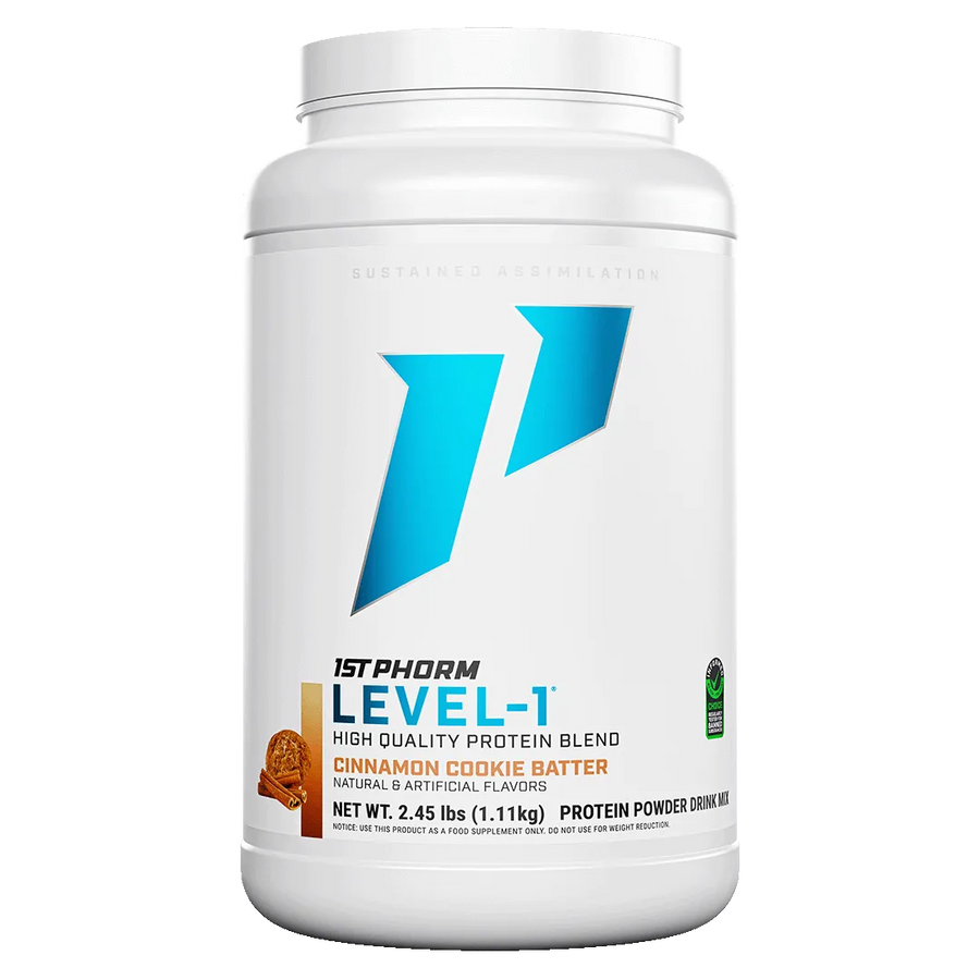 Cinnamon Cookie Batter 1st Phorm Level 1 protein powder at Fitness Society - sustained assimilation protein blend available at our health store and supplement store near you in Melbourne, Florida"