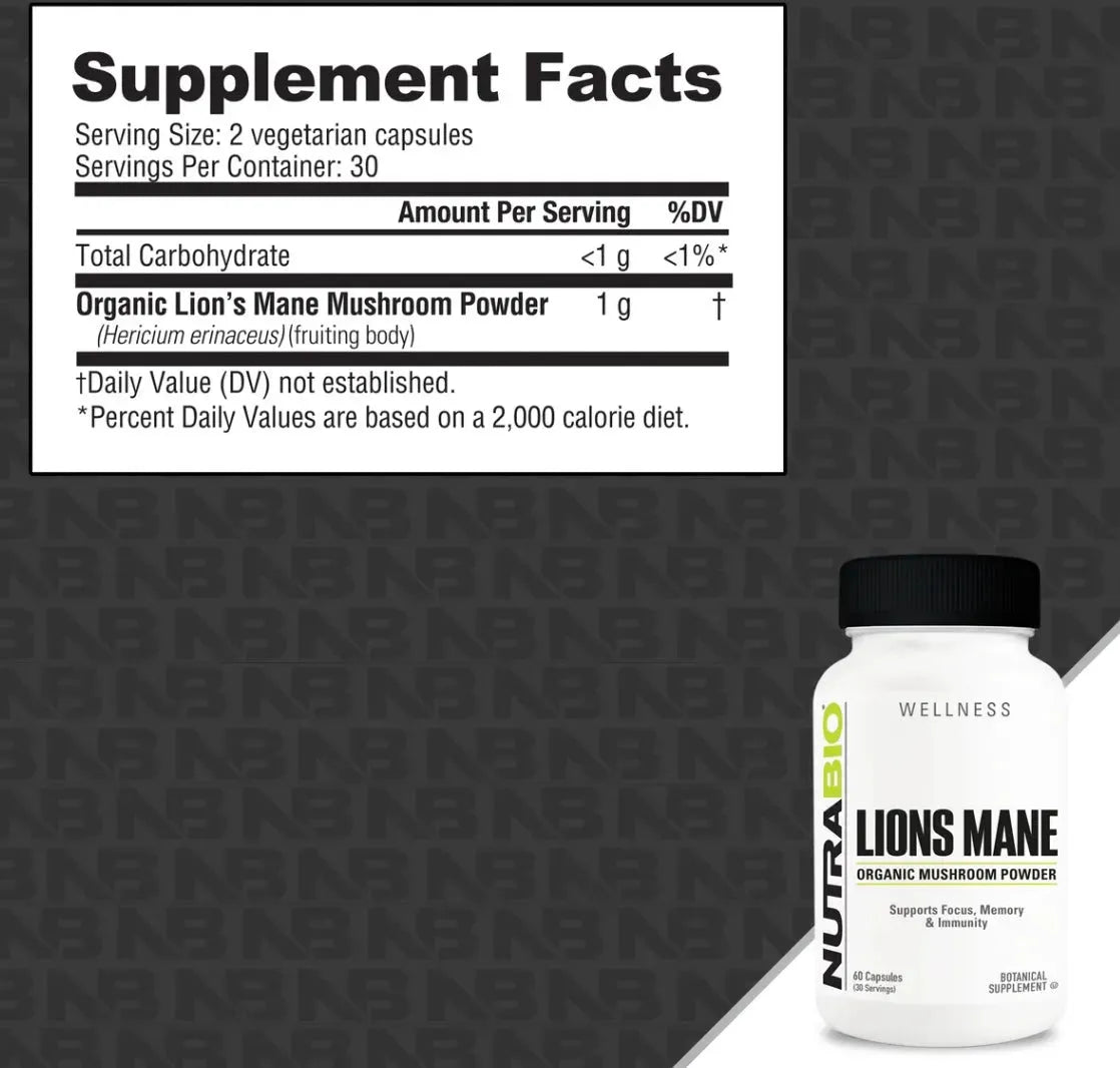 Nutrabio Lion's Mane supplement facts