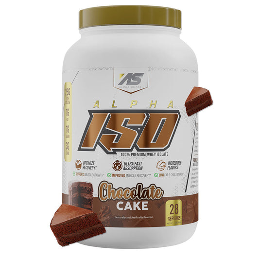 Chocolate cake Alpha Supps ISO Protein at Fitness Society - high-quality isolate protein powder for muscle recovery available at supplements near me in Melbourne, Florida