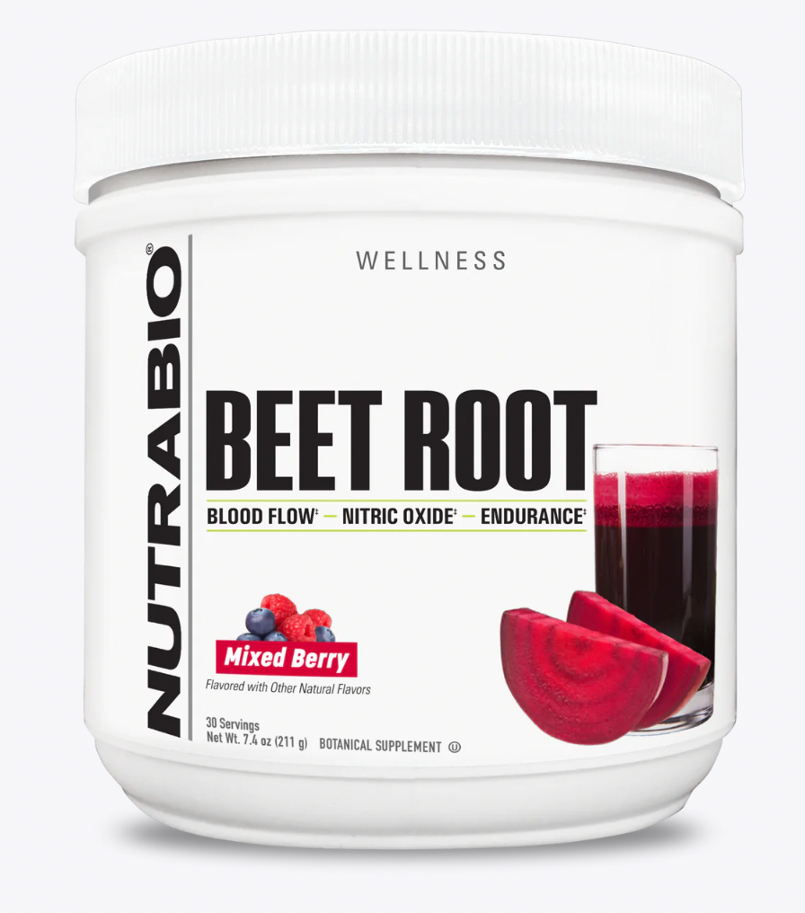 A container of NutraBio Beet Root supplement with a label showing the product name and an image of fresh beets and a glass of beet juice.

nutrabio beet root for sale